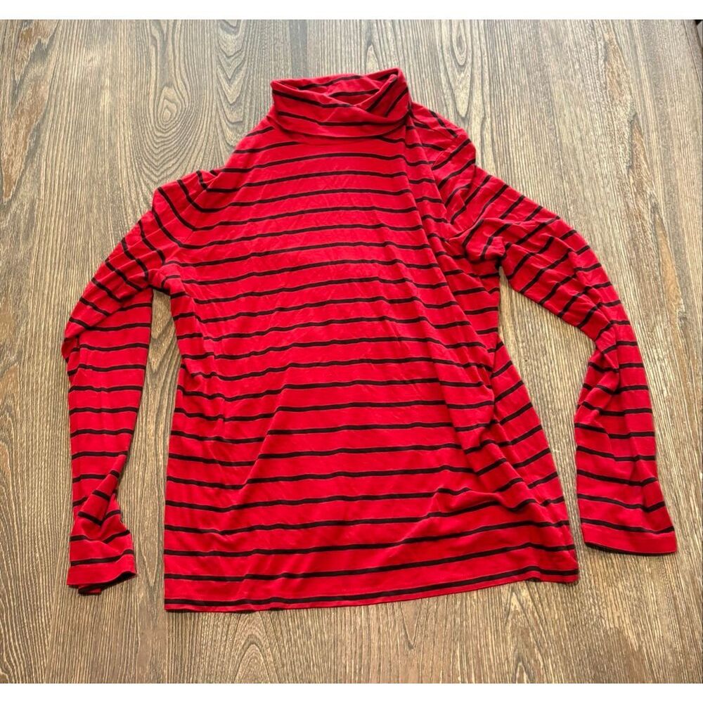 ALB Womens Turtle Neck Sweater Long Sleeve Pullover Striped Red Black Size L